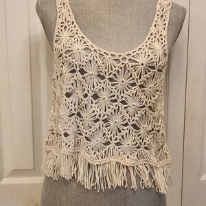 Forever 21 Cream Crochet Fringe Tank Top